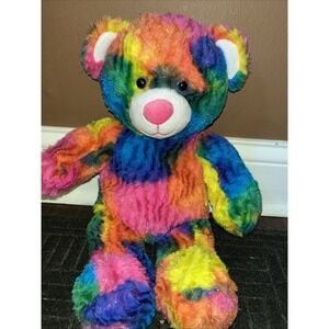 Build A Bear Rainbow Sparkle Teddy Bear Multi Color TieDye Glitter Plush Stuffed